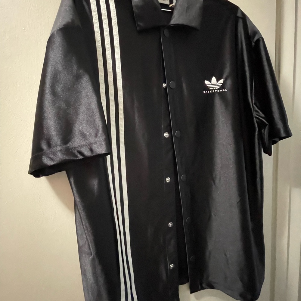 Brand New Unisex Adidas Black Satin Shooting Top with White Stripes